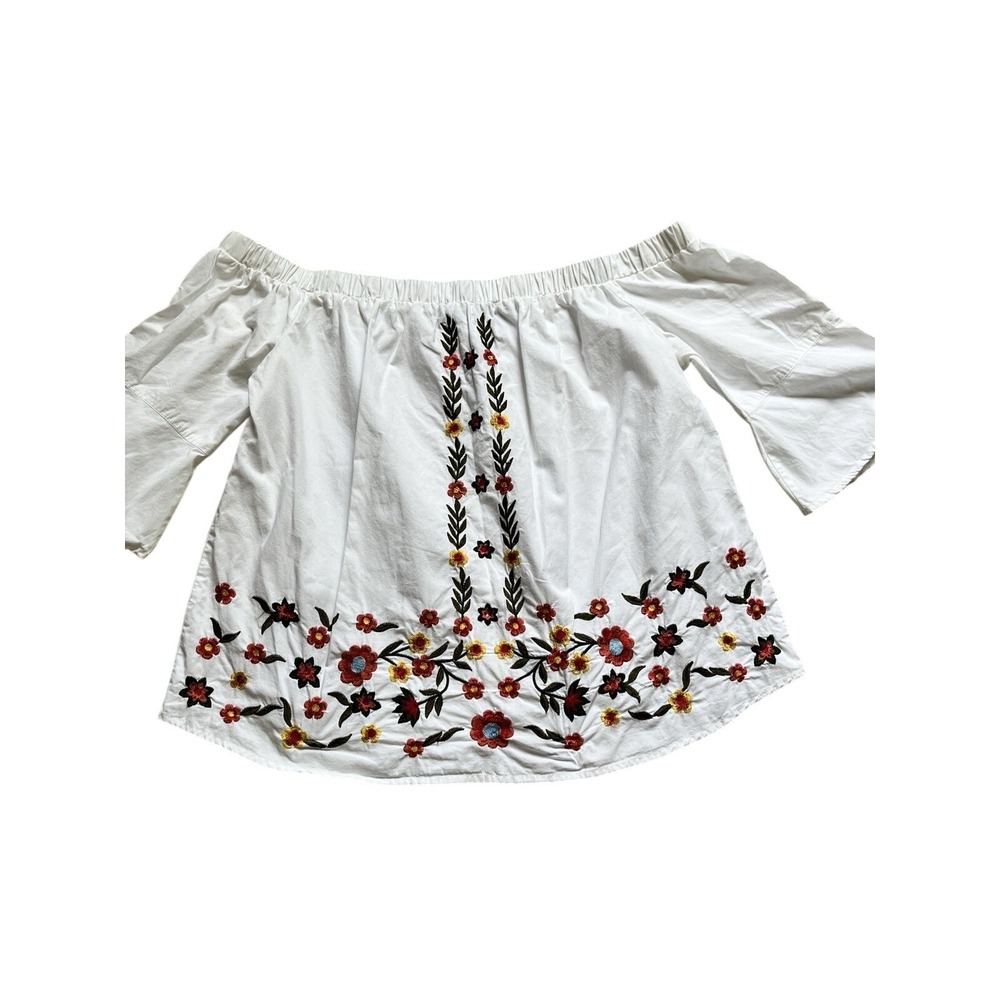 Floral Women's Blouse Off The‎ Shoulder Peasant Boho Puff Sleeves Cotton Medium
